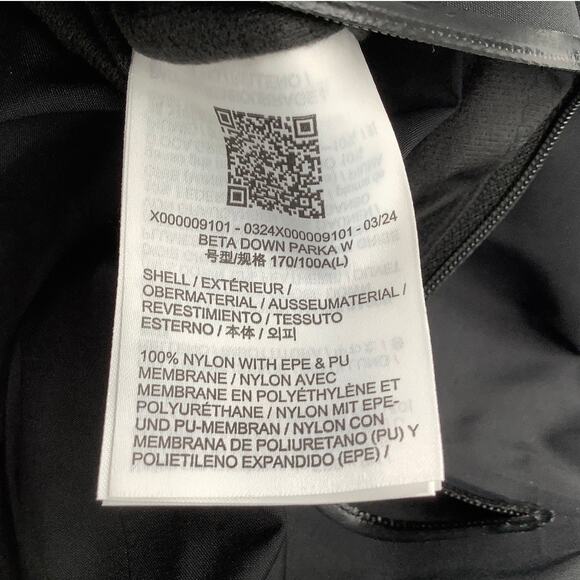 Arc'teryx Women's Large Black Beta Down Parka Coat Hooded Zip Up Outdoor HR4-32 - Picture 11 of 12